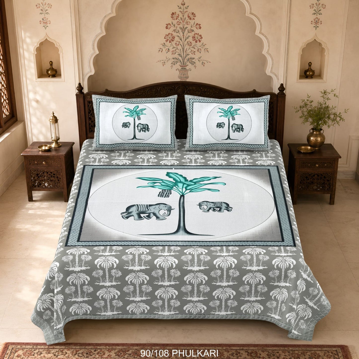 Cotton Viscose Blend Autoloom Double Bedsheet with 2 Zipper Pillow Covers (90 × 108 Inches)