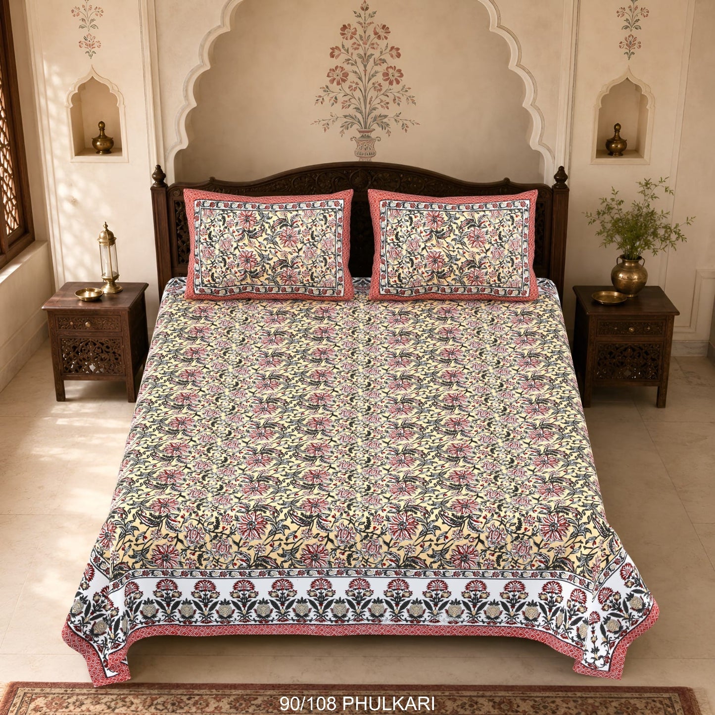 Cotton Viscose Blend Autoloom Double Bedsheet with 2 Zipper Pillow Covers (90 × 108 Inches)