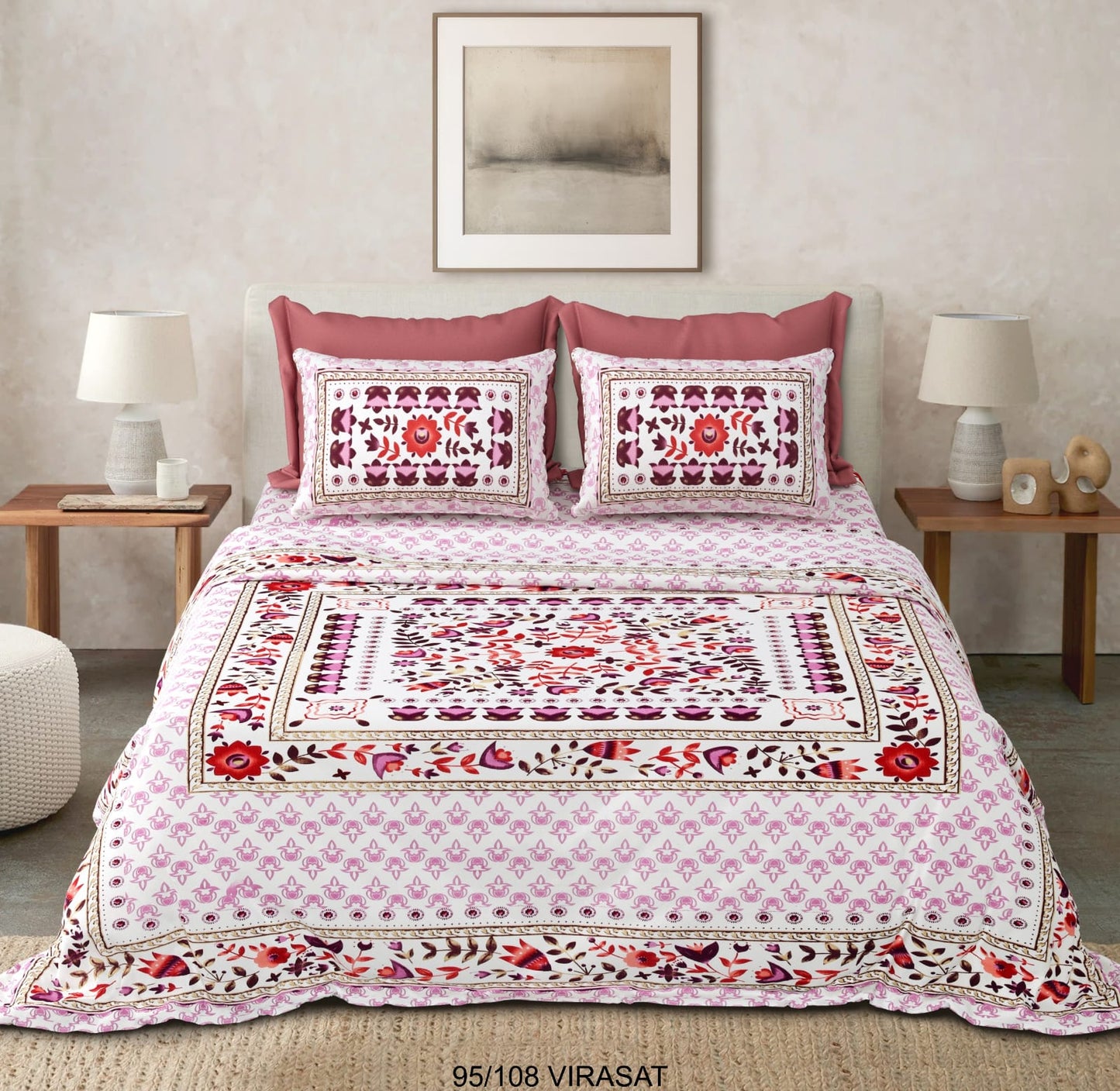 Cotton-Viscose Blend Double Bedsheet with 2 Pillow Covers