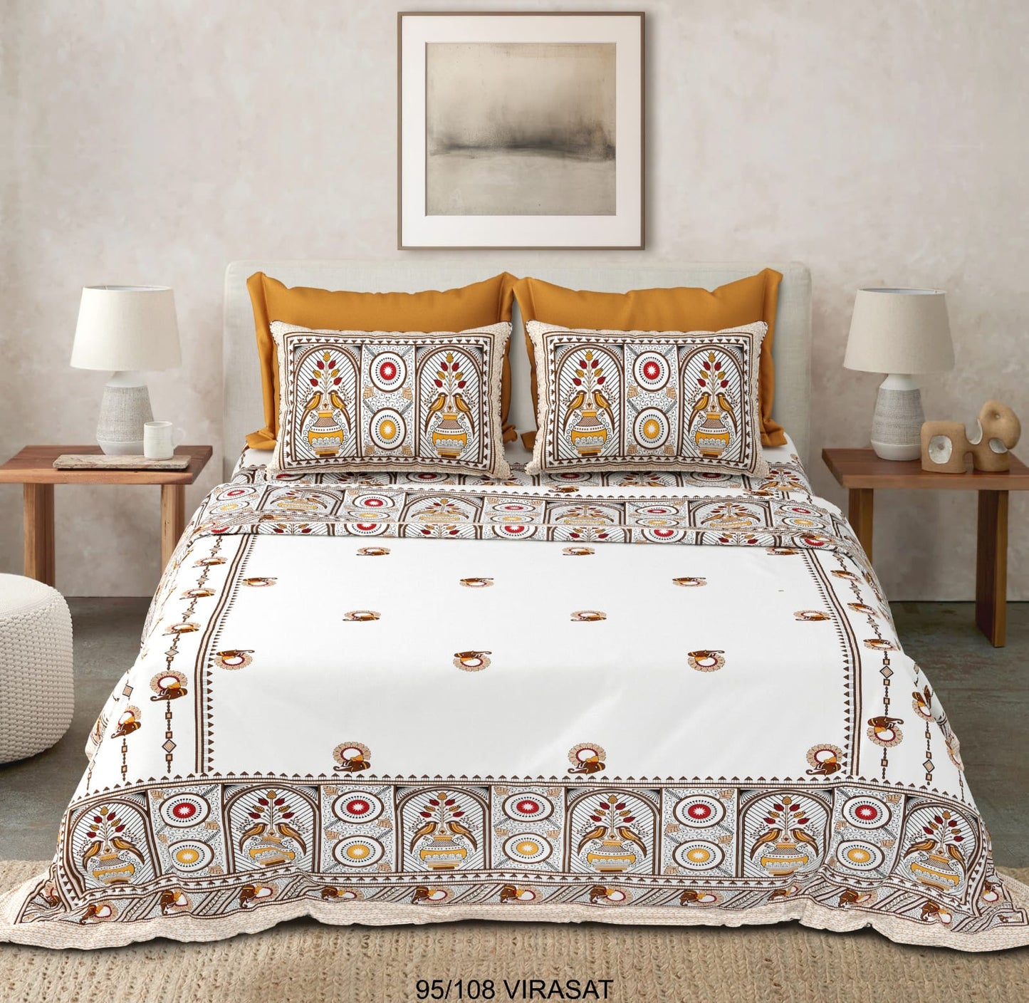 Cotton-Viscose Blend Double Bedsheet with 2 Pillow Covers