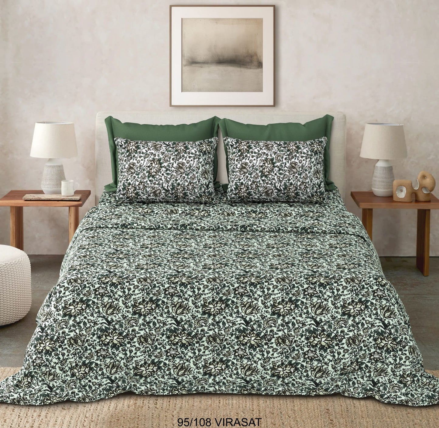 Cotton-Viscose Blend Double Bedsheet with 2 Pillow Covers