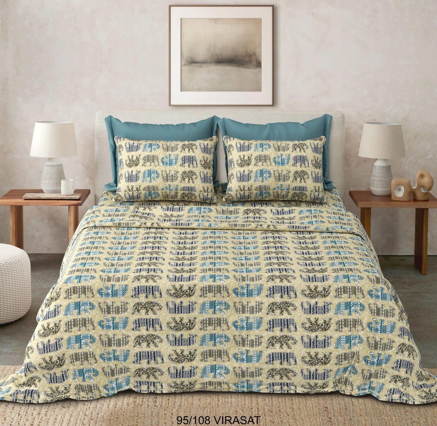 Cotton-Viscose Blend Double Bedsheet with 2 Pillow Covers