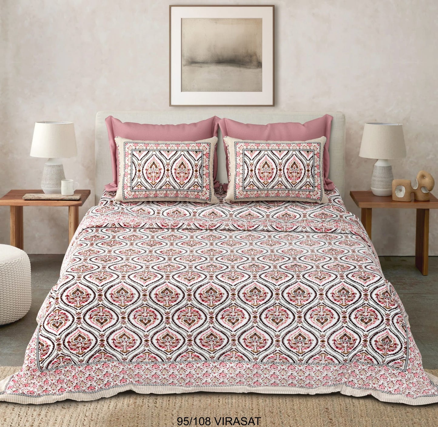 Cotton-Viscose Blend Double Bedsheet with 2 Pillow Covers