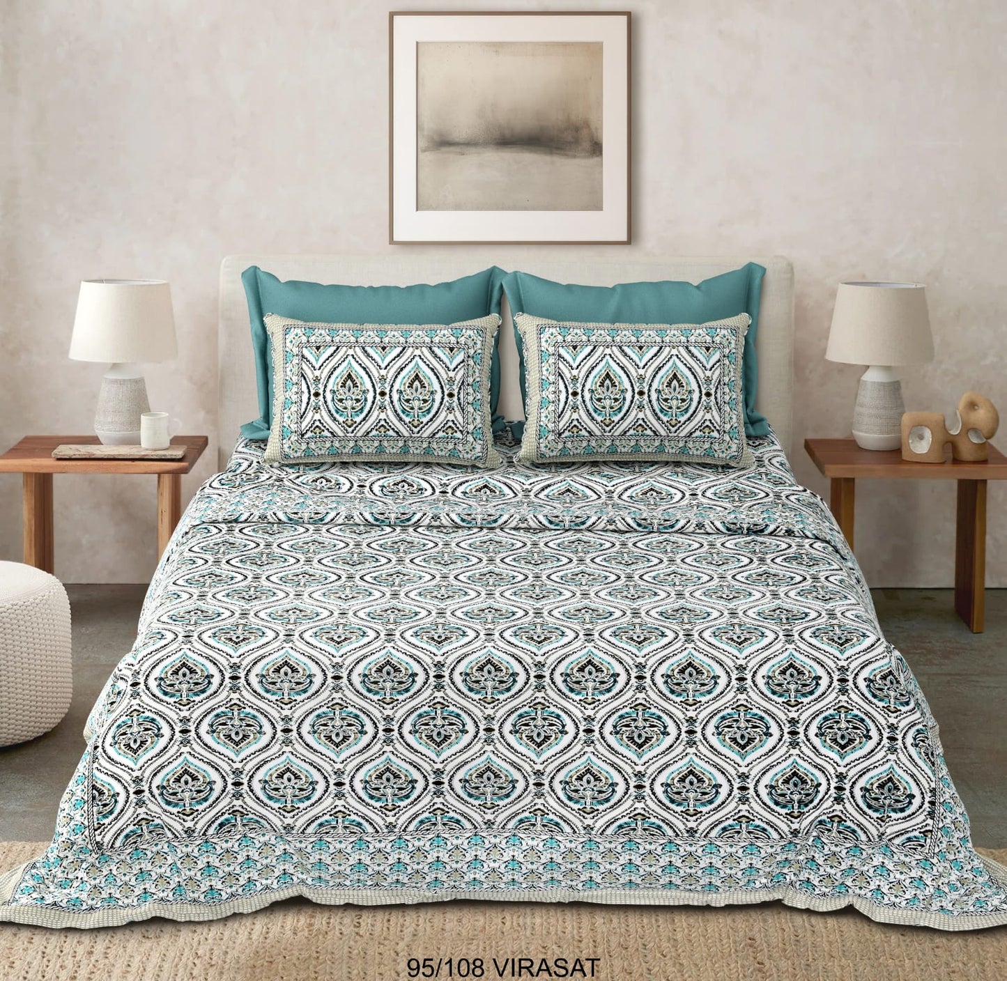 Cotton-Viscose Blend Double Bedsheet with 2 Pillow Covers