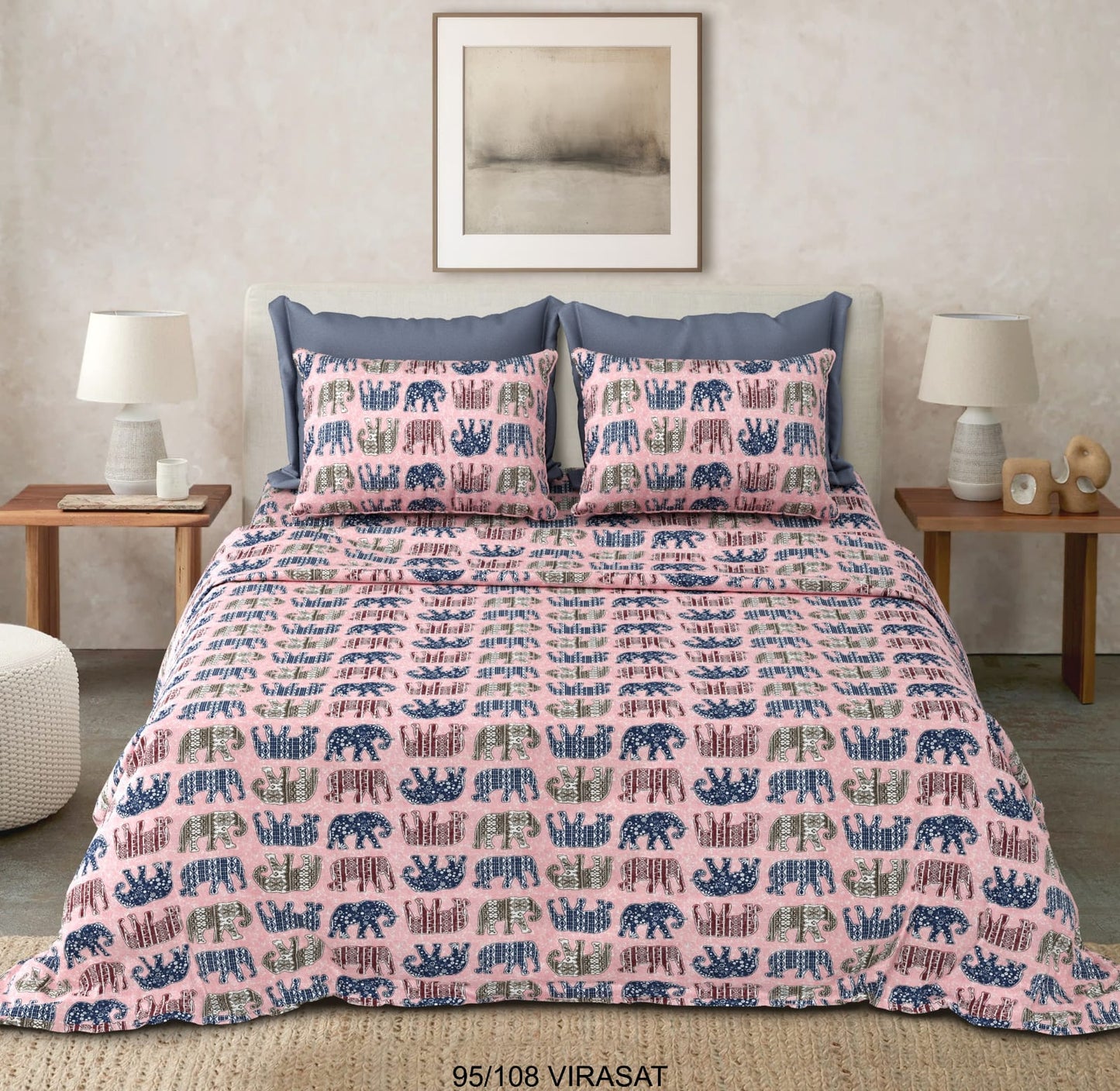 Cotton-Viscose Blend Double Bedsheet with 2 Pillow Covers