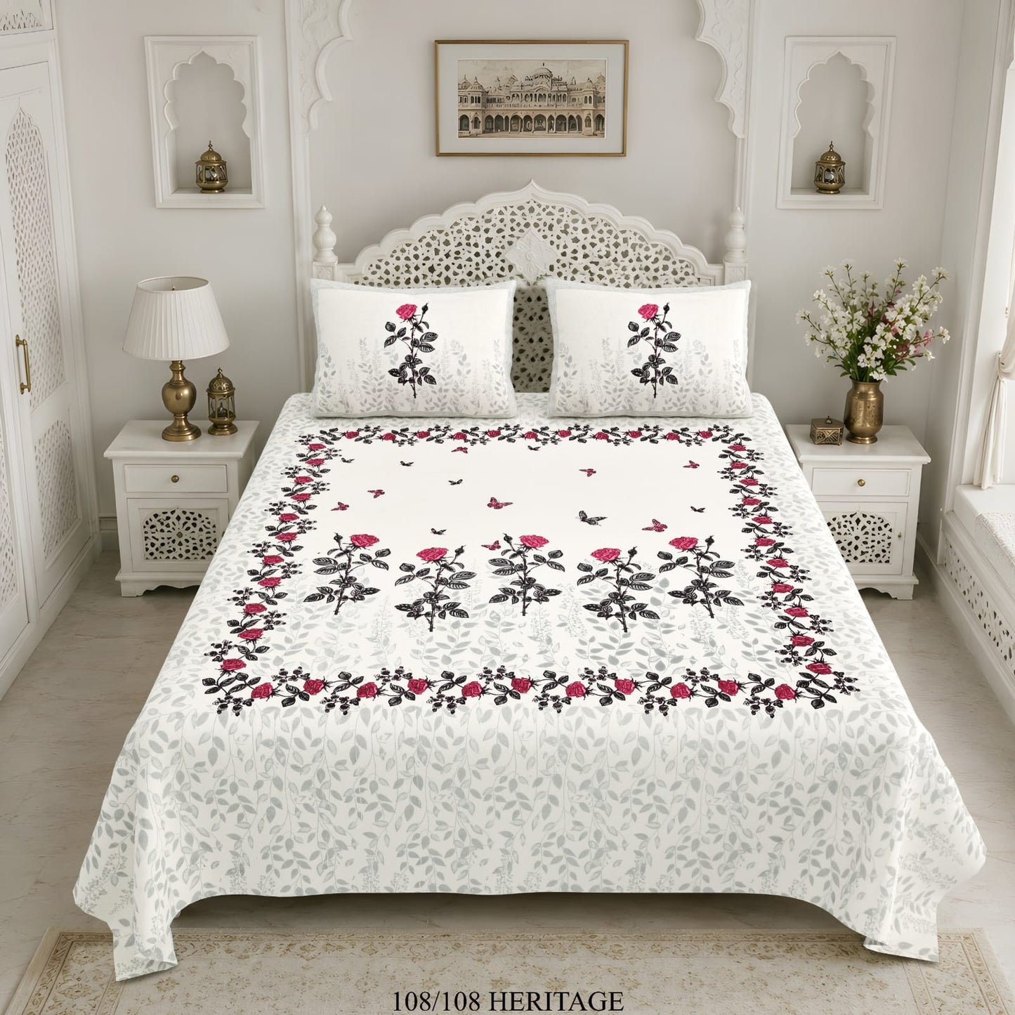 Cotton Viscose Blend King Size Bedsheet (108×108 Inches) with 2 Pillow Covers