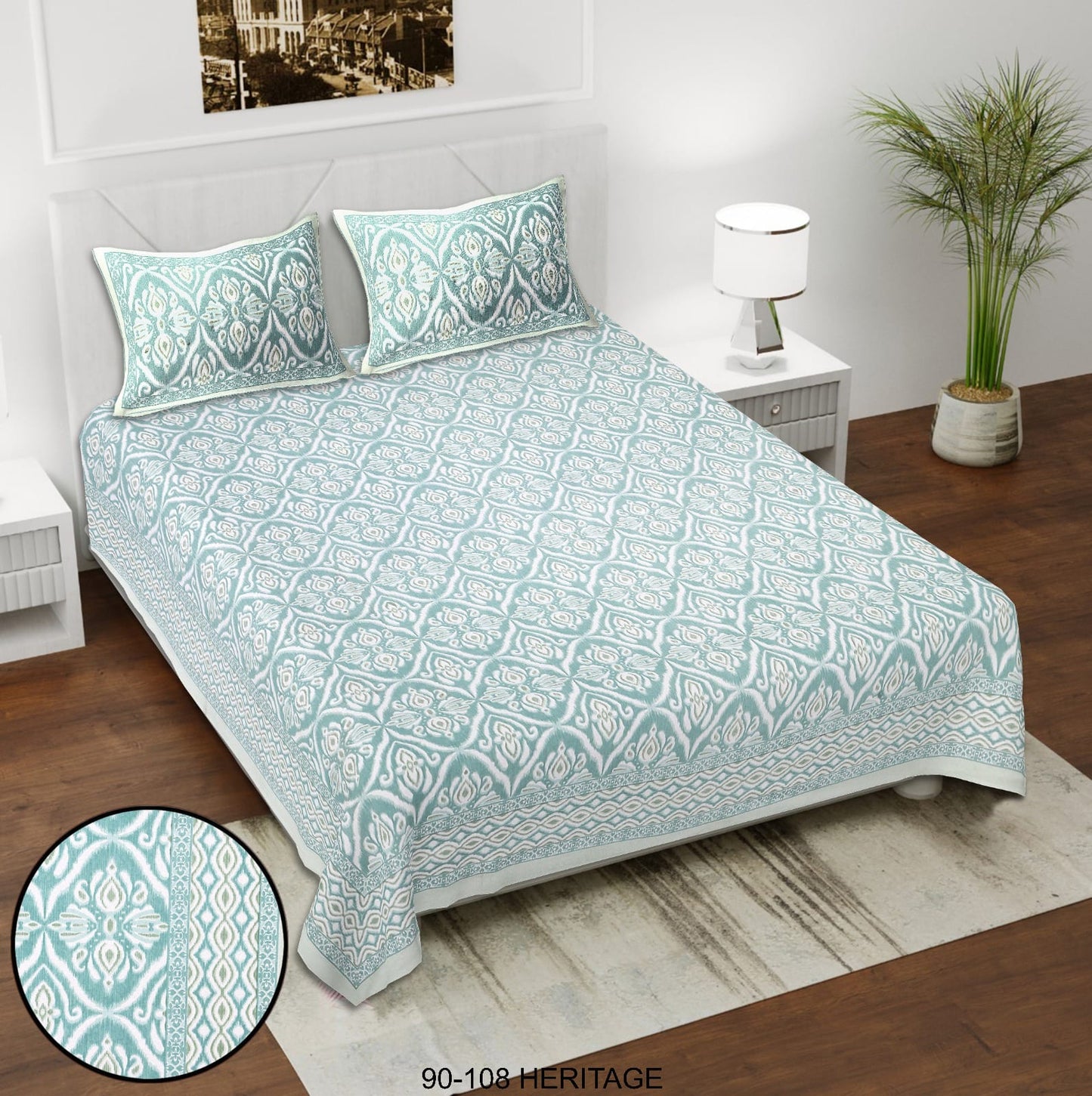 Cotton Viscose Blend King Size Bedsheet with 2 Zipper Pillow Covers