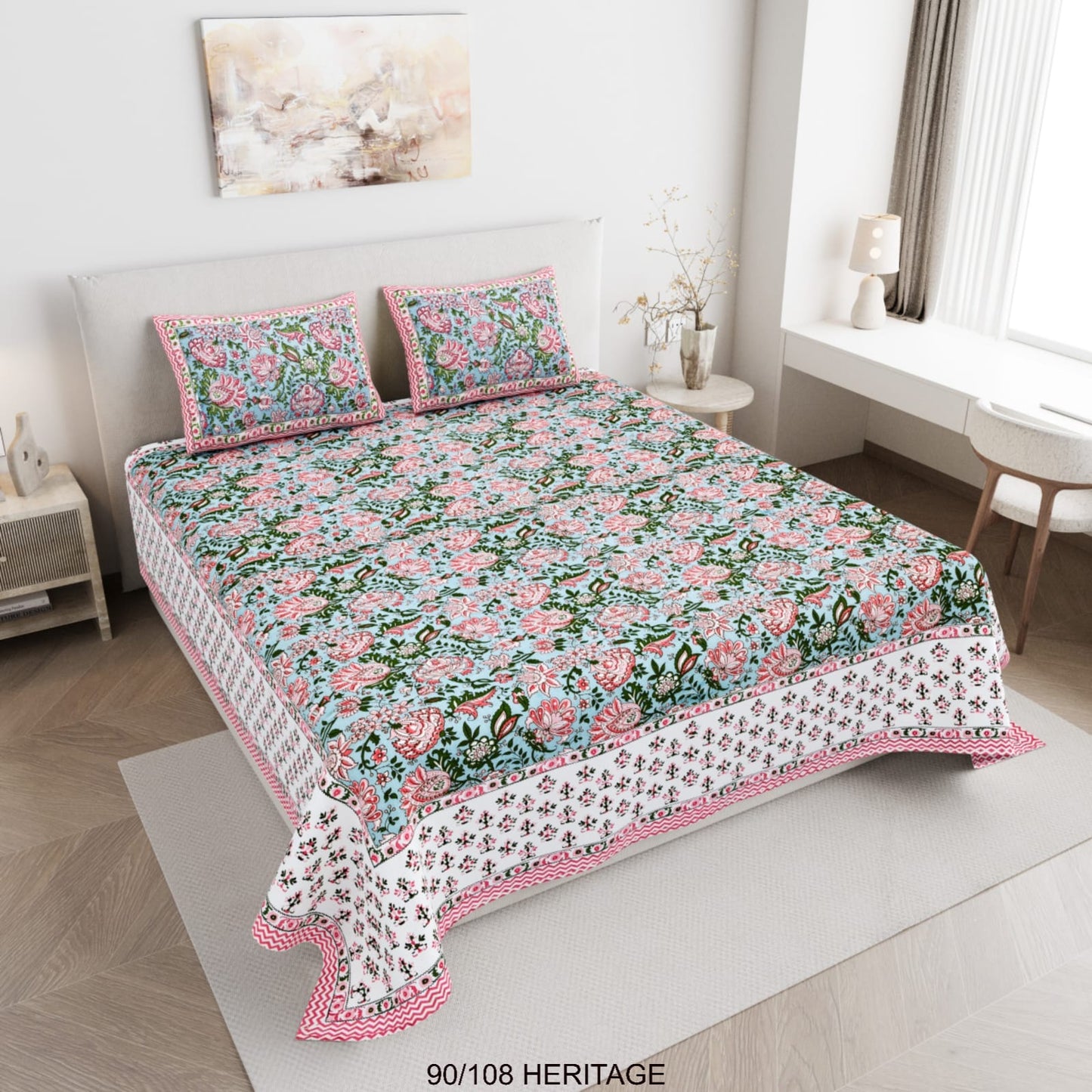Cotton Viscose Blend King Size Bedsheet with 2 Zipper Pillow Covers