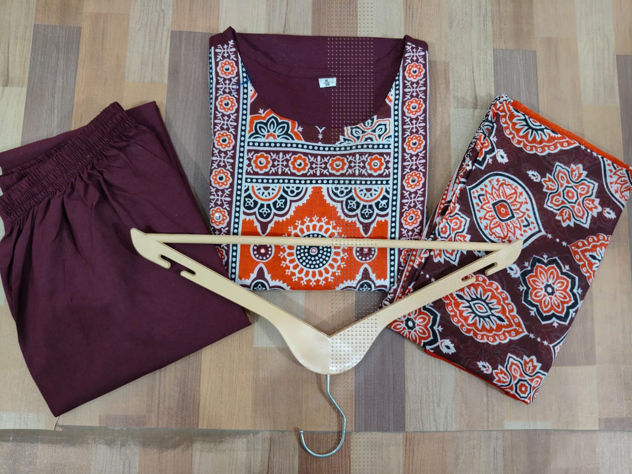 Cotton Work Kurti with Pant & Malmal Dupatta | Fully Stitched Set