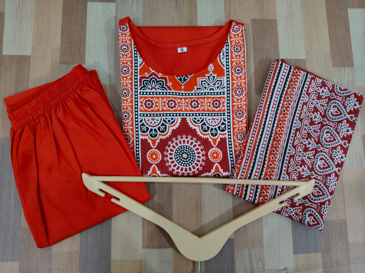 Cotton Work Kurti with Pant & Malmal Dupatta | Fully Stitched Set