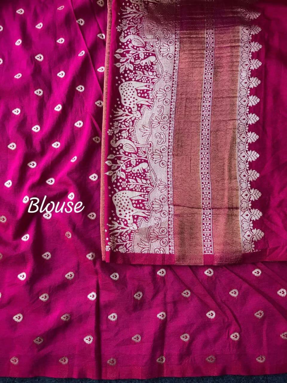Crepe Silk Weaving Paithani Saree with Golden Zari Border & Woven Pallu