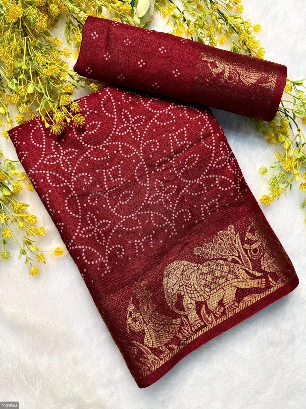 Dola Crepe Crush Sari with Border & Running Blouse