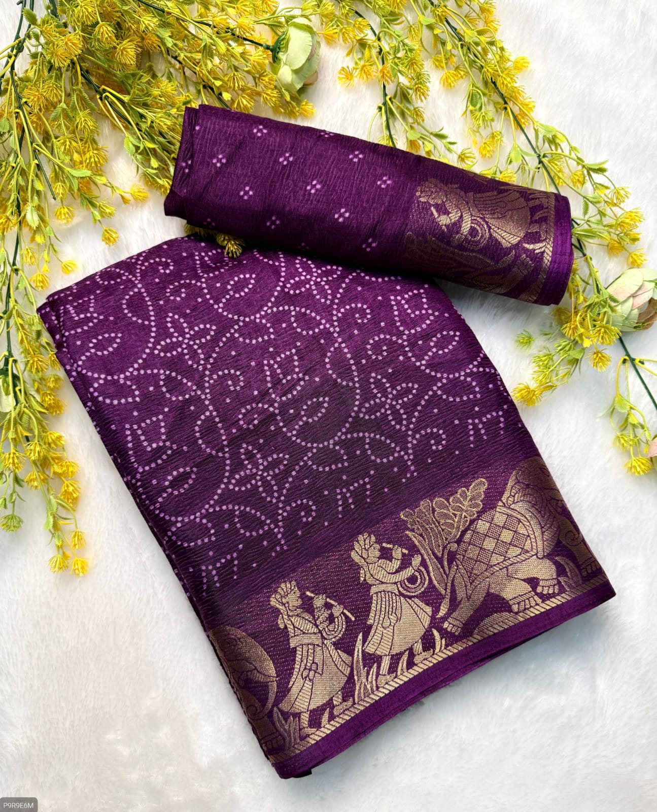 Dola Crepe Crush Sari with Border & Running Blouse