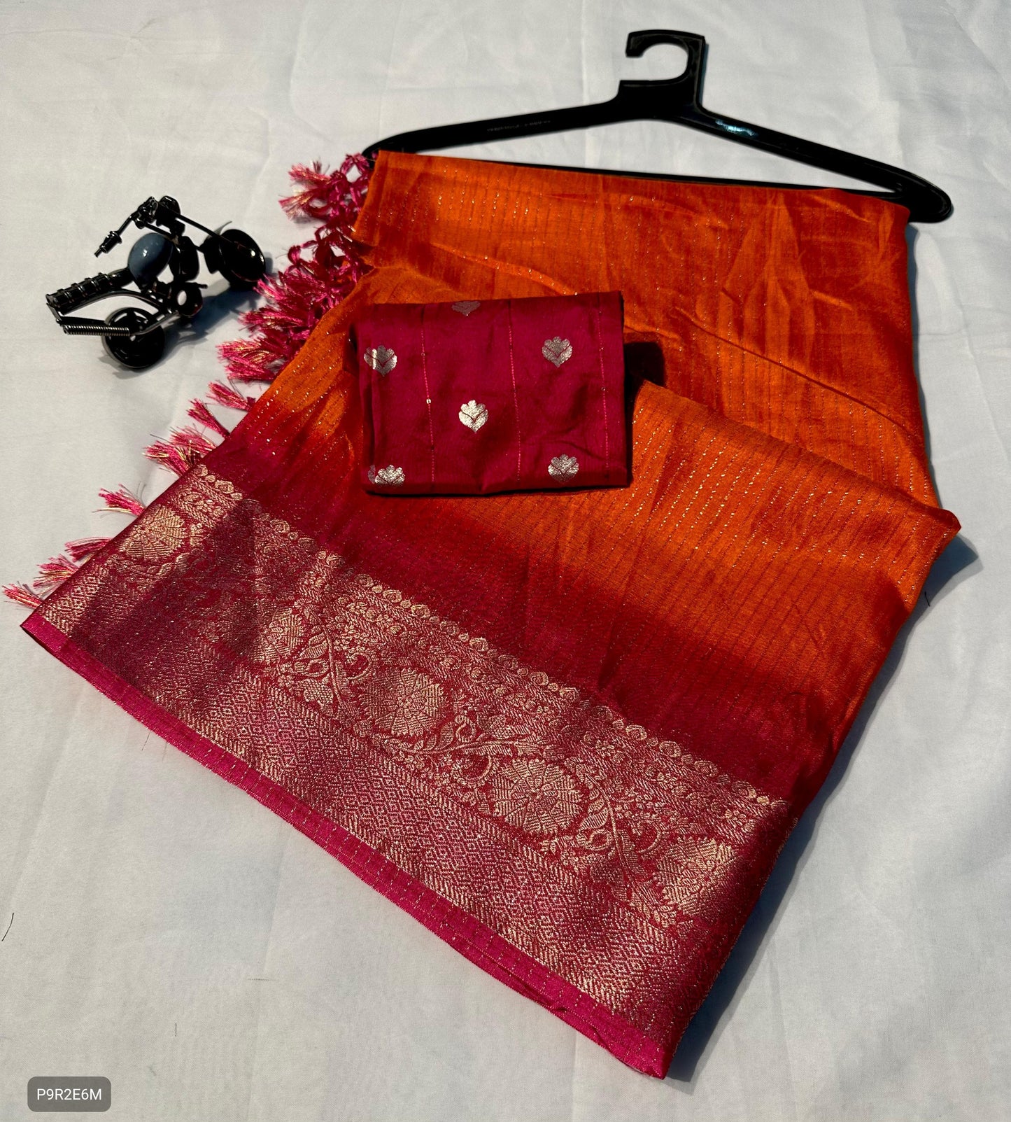 Dola Silk Saree with Jhalar and Blouse Piece