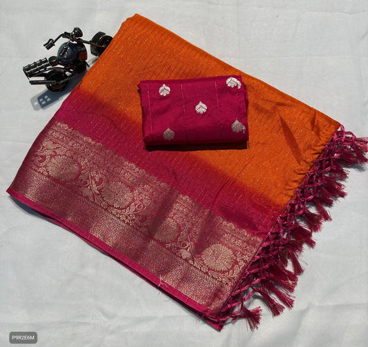 Dola Silk Saree with Jhalar and Blouse Piece