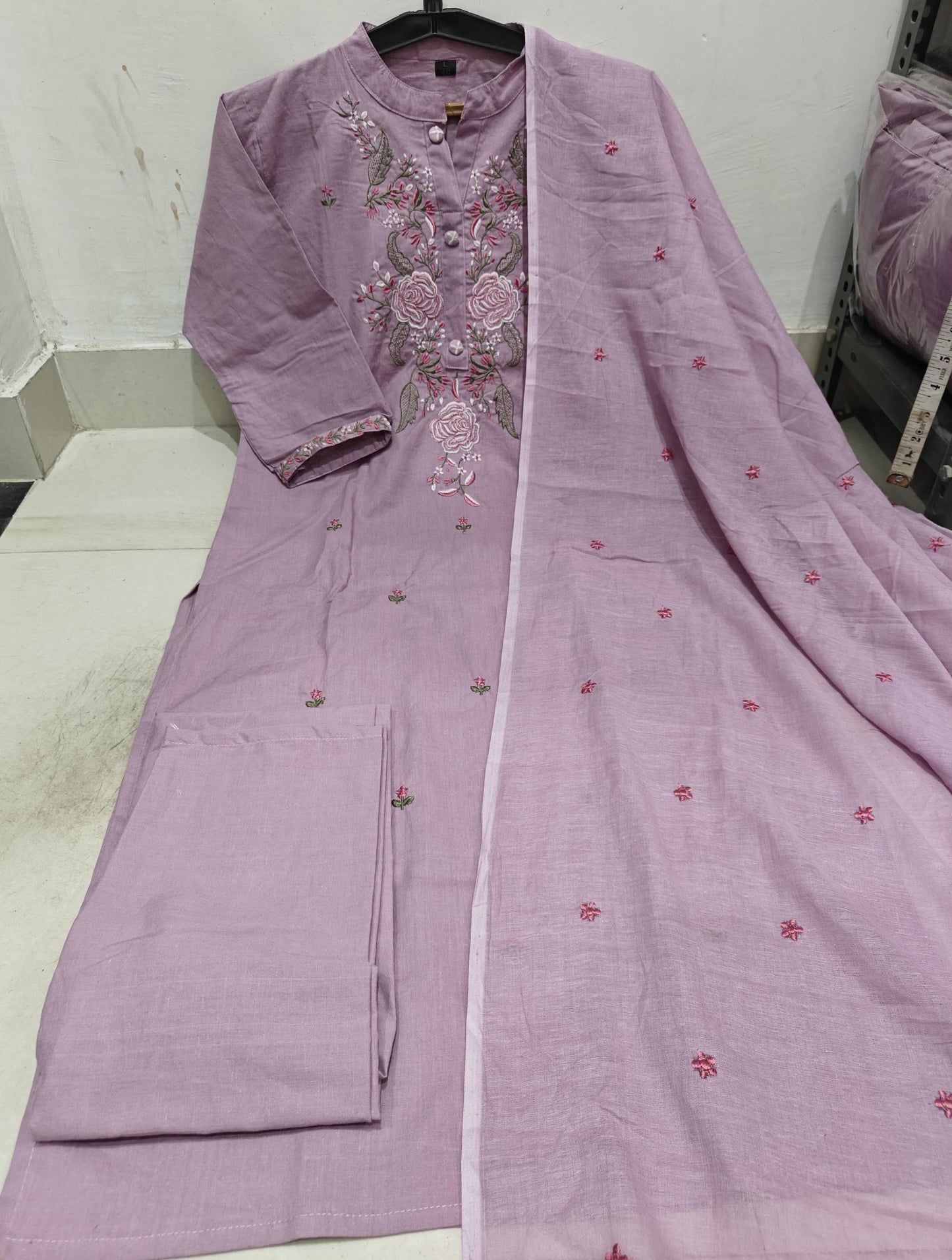 Dyed Cotton Embroidered Kurti Suit Set with Malmal Dupatta