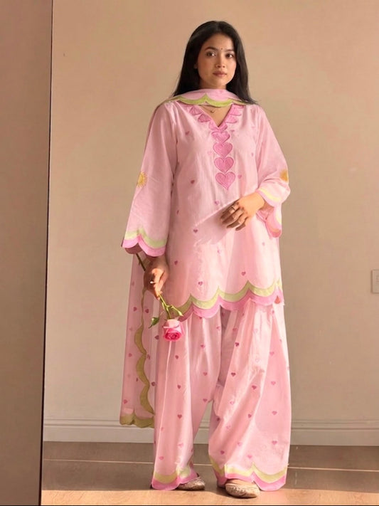 Embroidered Cotton Farshi Salwar Suit Set with Dupatta