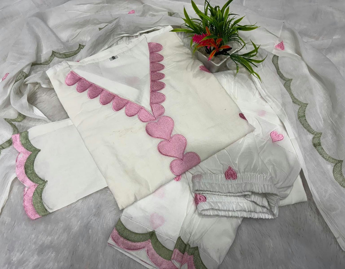 Embroidered Cotton Farshi Salwar Suit Set with Dupatta