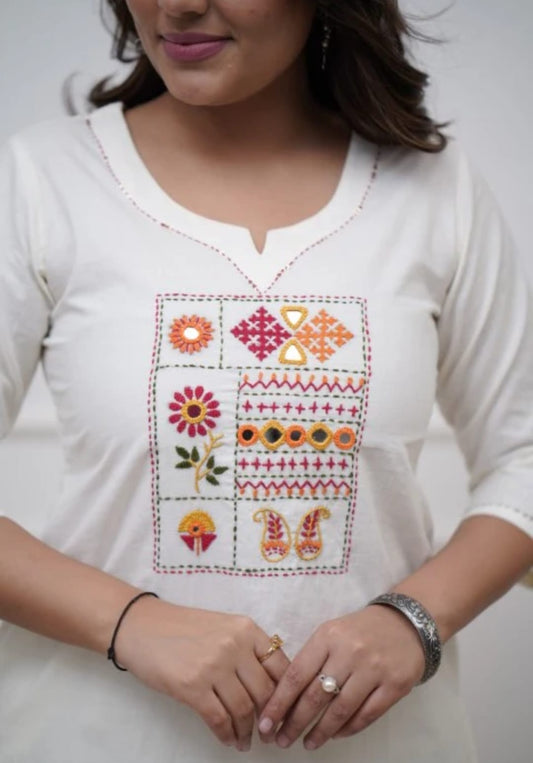 Embroidered Cotton Kurta Pant Set with Dupatta | Pocket Pant