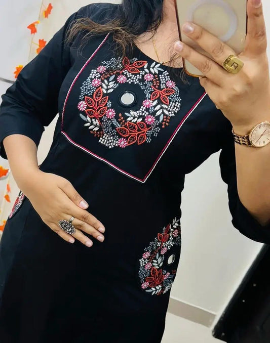 Embroidered Cotton Kurti Palazzo Set with Dual Pocket Design