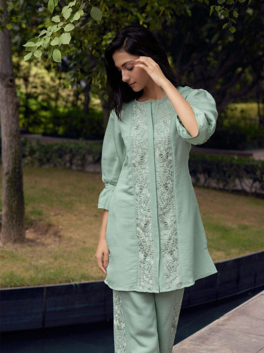 Embroidered Cotton Kurti & Pant Co-ord Set
