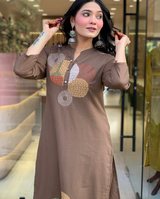 Embroidered Cotton Kurti, Pant & Dupatta Set | 49" Kurta | 38" Pant