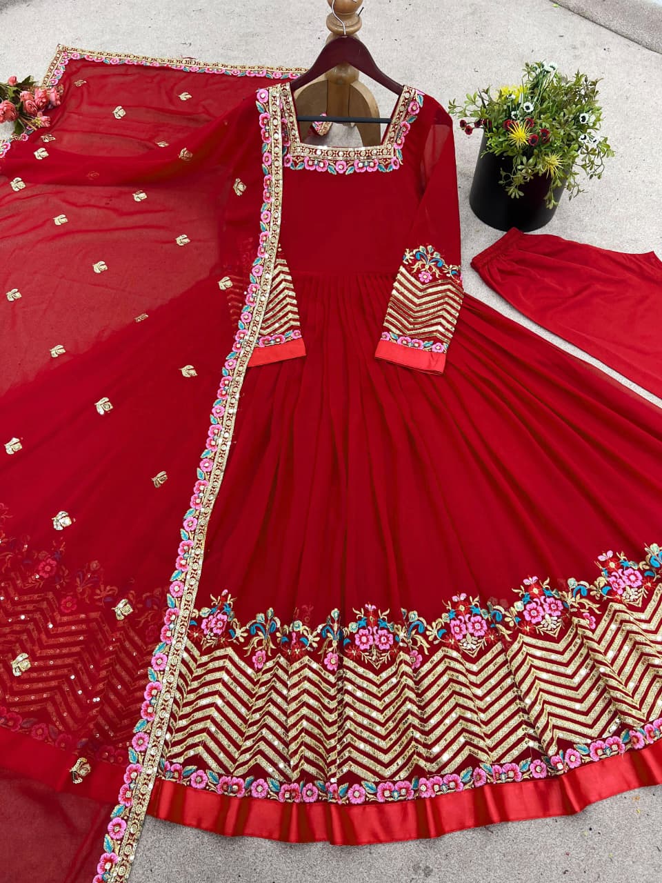 Embroidered Sequence Georgette Anarkali Three Piece Set