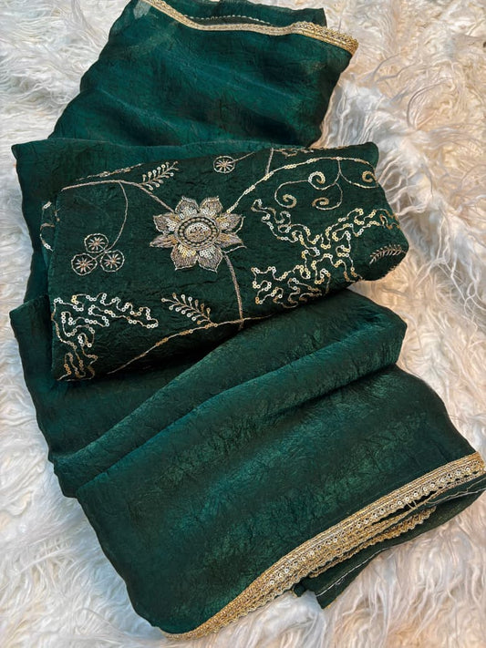 Fancy Crush Satin Saree with Lace & Beads Work Blouse