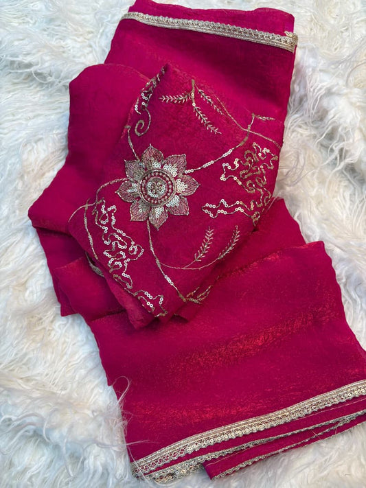 Fancy Crush Satin Saree with Lace & Beads Work Blouse