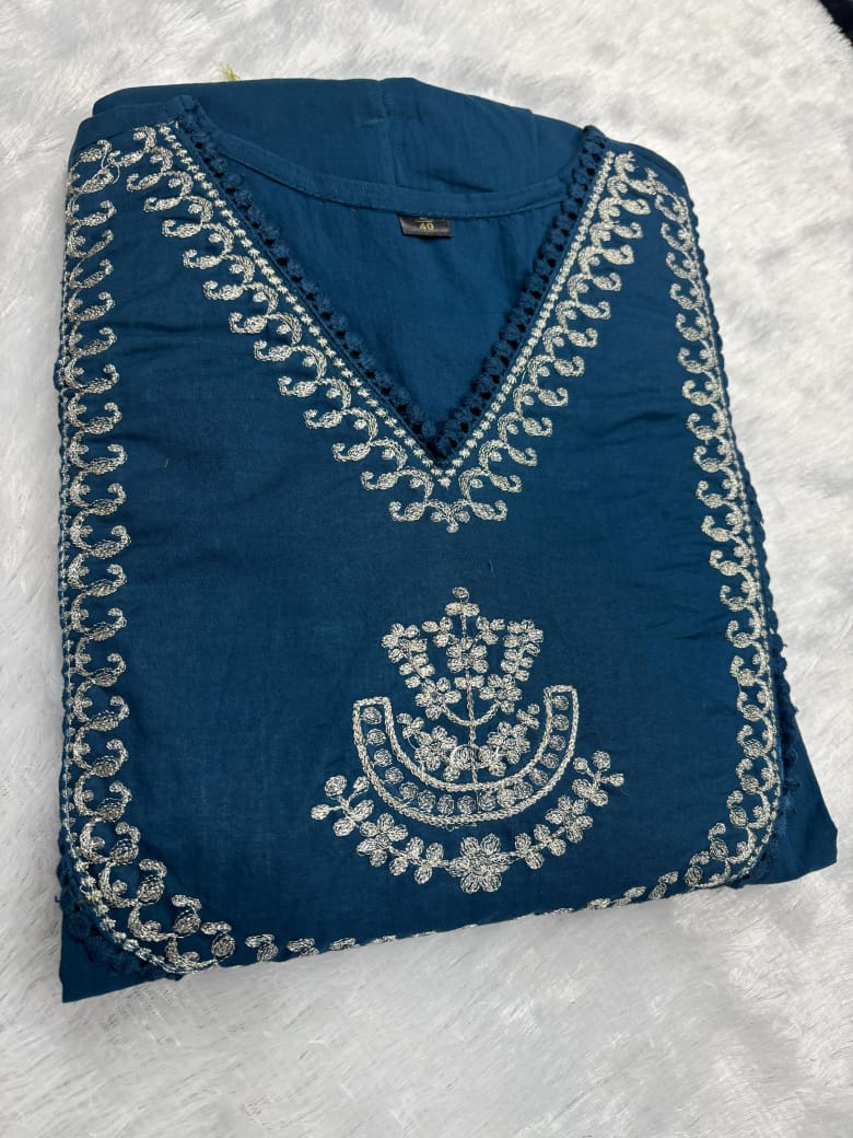 Flared Cotton Anarkali Kurta Set with Chanderi Block Dupatta