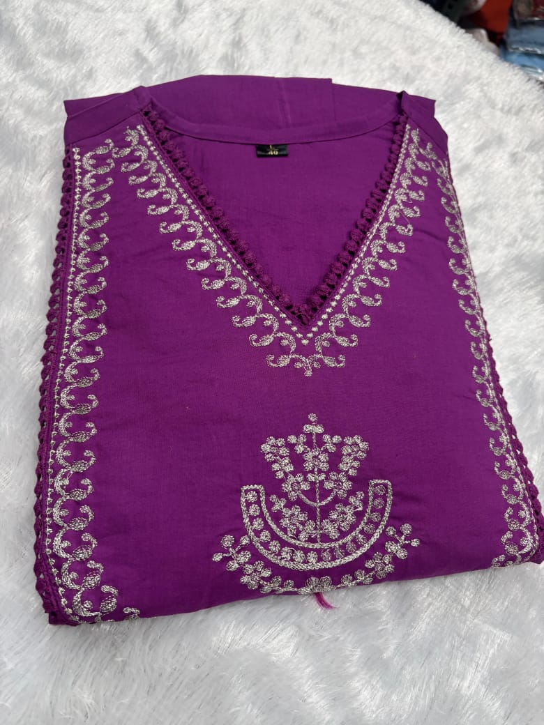 Flared Cotton Anarkali Kurta Set with Chanderi Block Dupatta