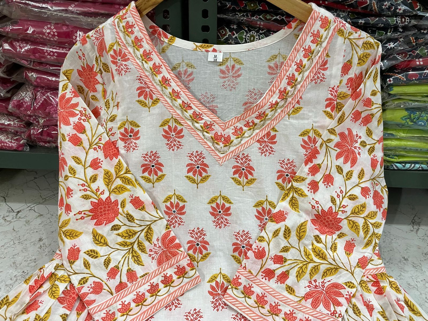 Floral Afghani Cotton Suit Set with Dupatta & Tassel Detailing