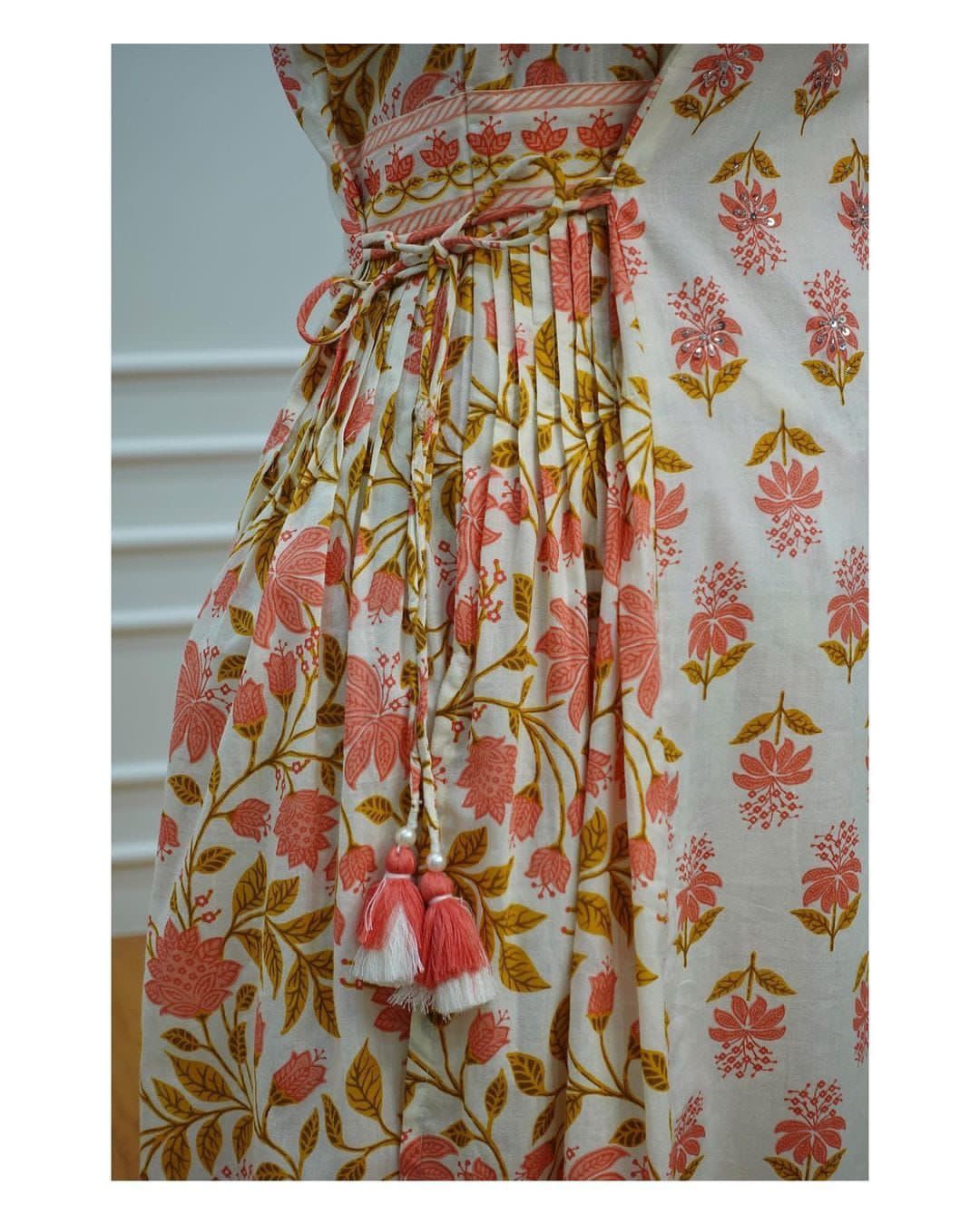 Floral Afghani Cotton Suit Set with Tassels & Dupatta