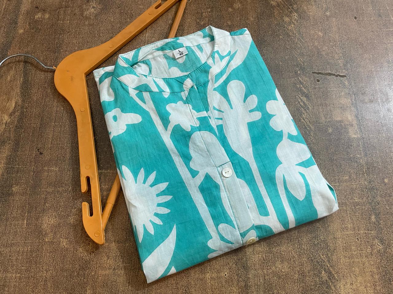 Floral Button-Front Cotton Dress in Turquoise