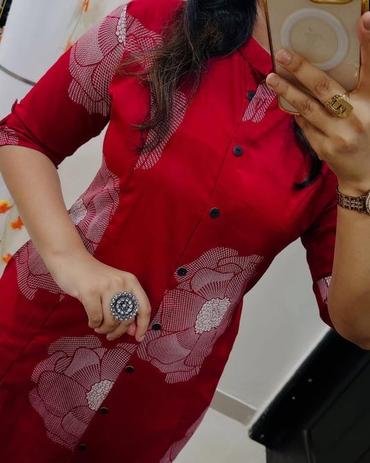 Floral Cotton Co-ord Set: A-Line Kurti with Ankle-Length Palazzo