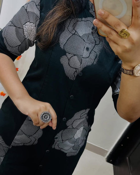 Floral Cotton Co-ord Set: A-Line Kurti with Ankle-Length Palazzo