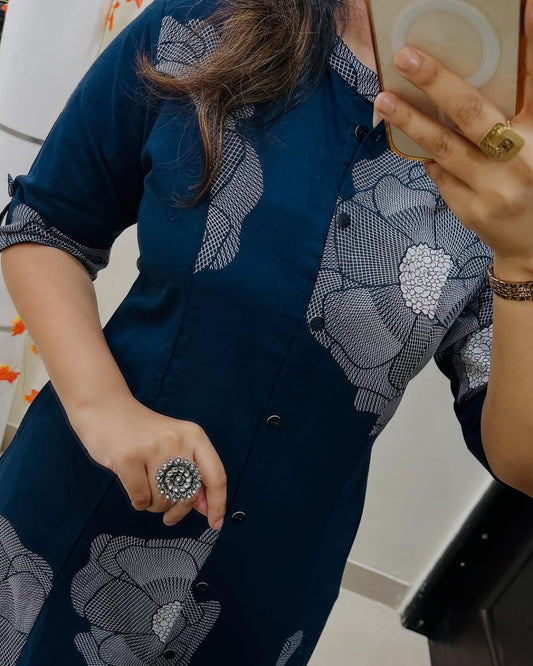 Floral Cotton Co-ord Set: A-Line Kurti with Ankle-Length Palazzo