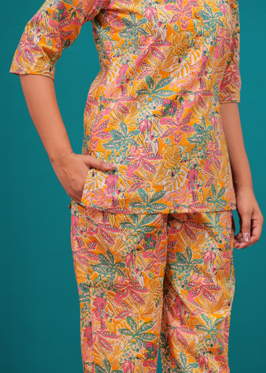 Floral Cotton Cord Set with Side Pocket