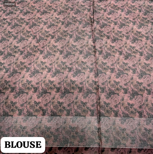 Floral Digital Print Cotton Chiffon Crepe Saree with Zari Border