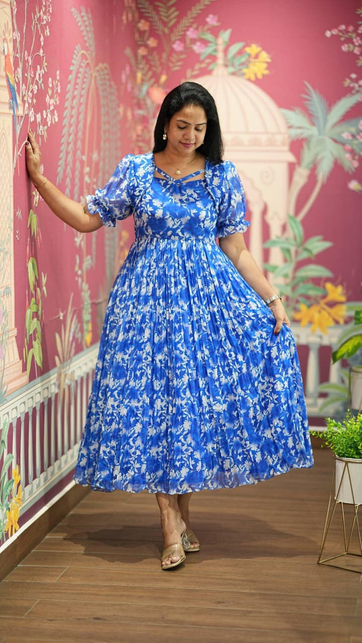 sachin and babi light blue dress As U Wish Juniors' Floral-Print High-Low Chiffon Dress