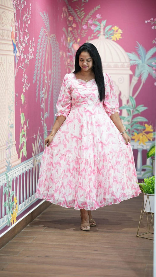 Floral Print Alfino Chiffon Dress with Lining – 48"