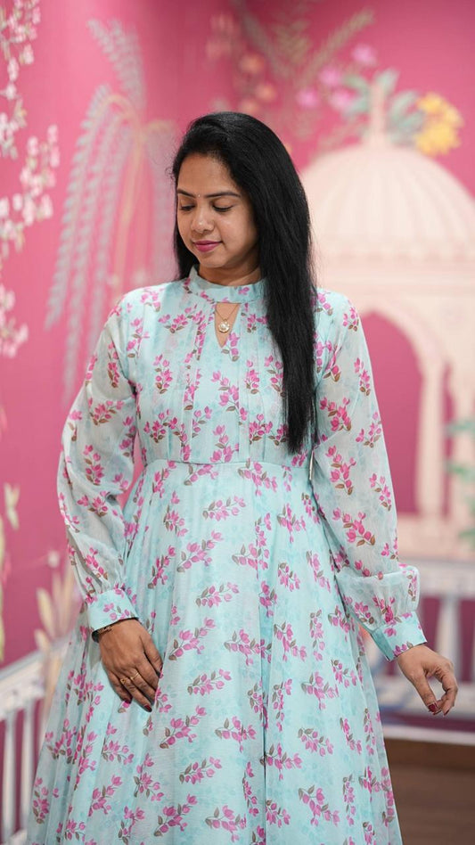 Floral Print Alfino Chiffon Dress with Lining – 48"