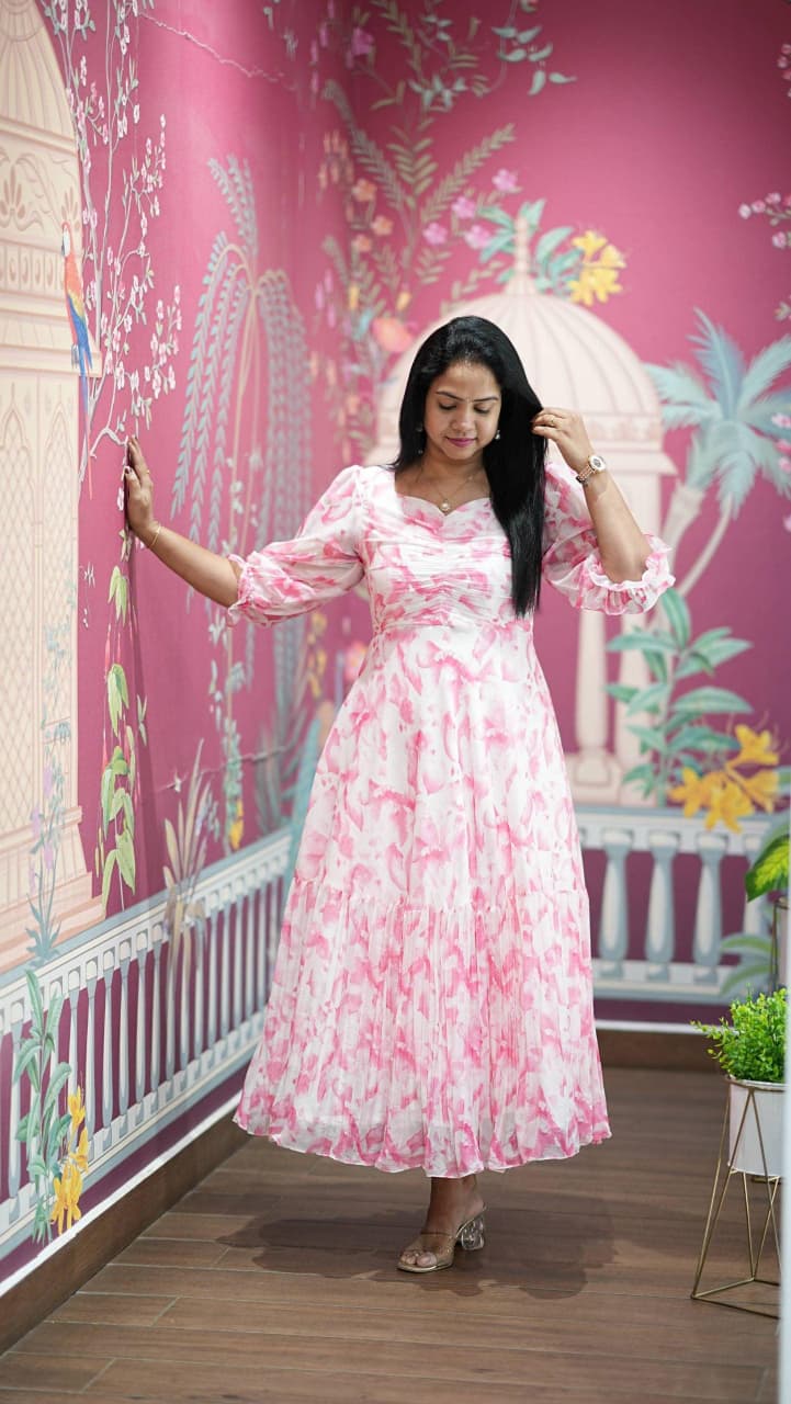 Floral Print Alfino Chiffon Dress with Lining โ 48"