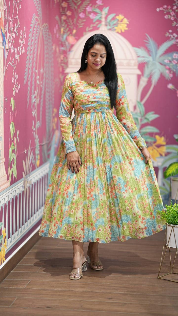 Floral Print Alfino Chiffon Dress with Lining – 48"