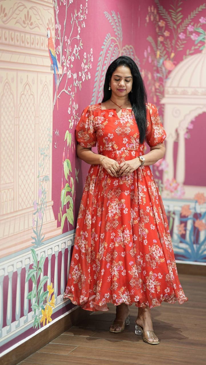 Floral Print Alfino Chiffon Dress with Lining – 48"