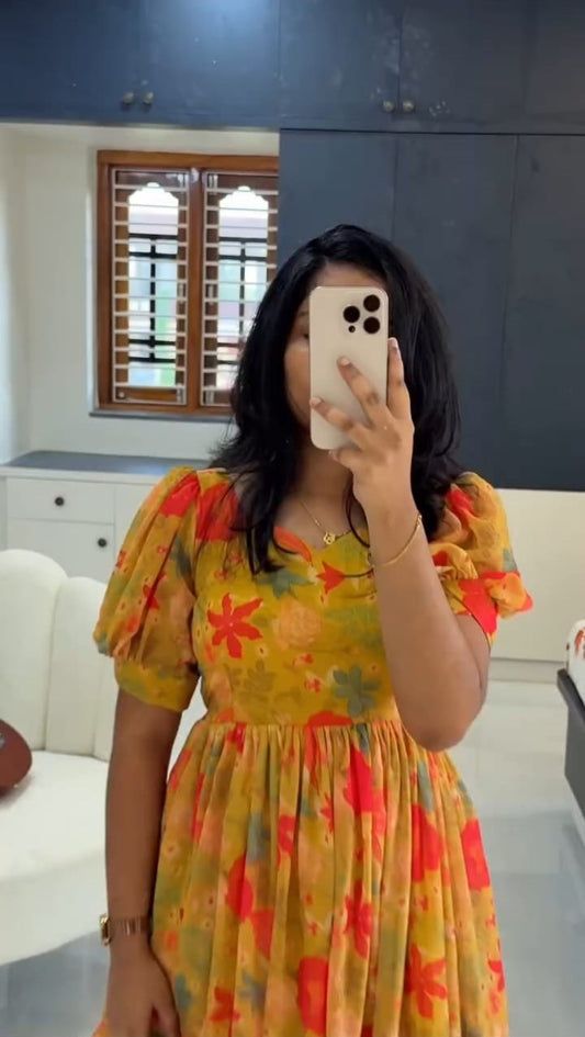 Floral Print Alfino Chiffon Maxi Dress with Waist Knot