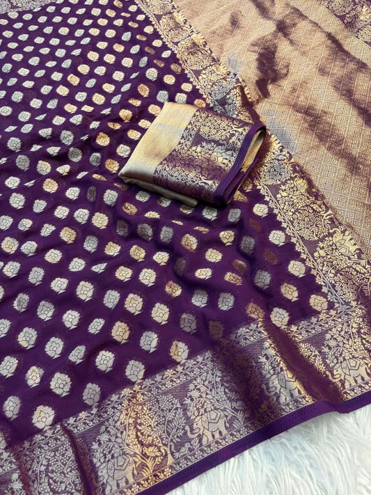 Georgette Saree with Jacquard Zari & Rich Pallu