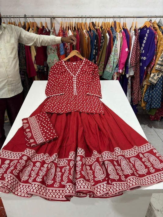 Gopi Dress in Cotton 60×60 with Printed Flared Skirt & Dupatta
