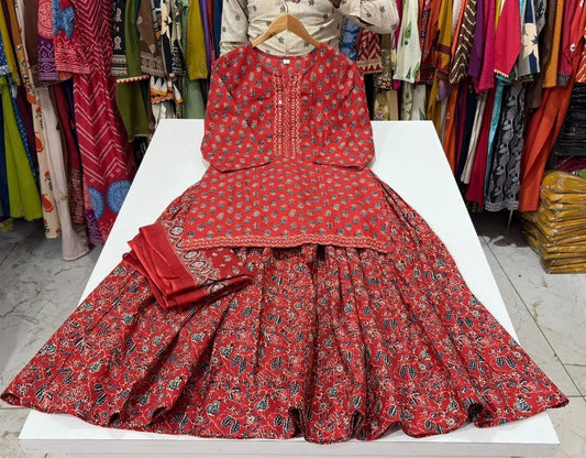 Gopi Dress in Cotton 60×60 with Printed Flared Skirt & Dupatta