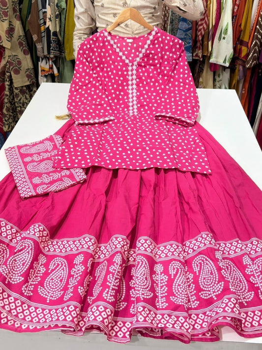 Gopi Dress in Cotton 60×60 with Printed Flared Skirt & Dupatta